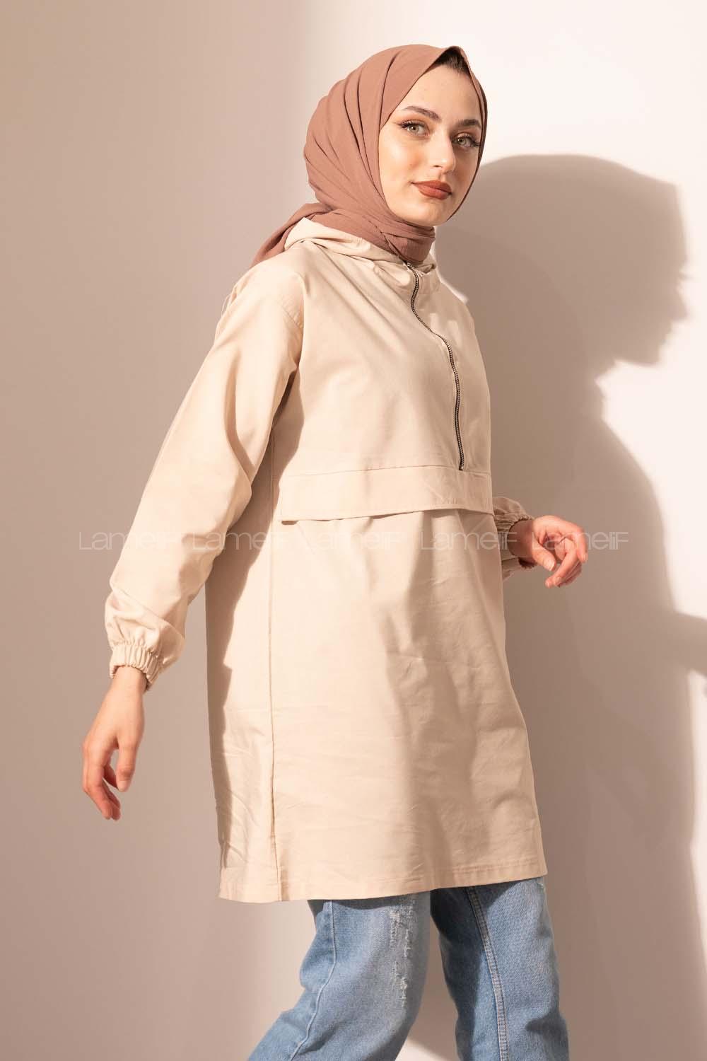 Modalamelif Kanguru Cep Yarım Fermuarlı Tunik Taş