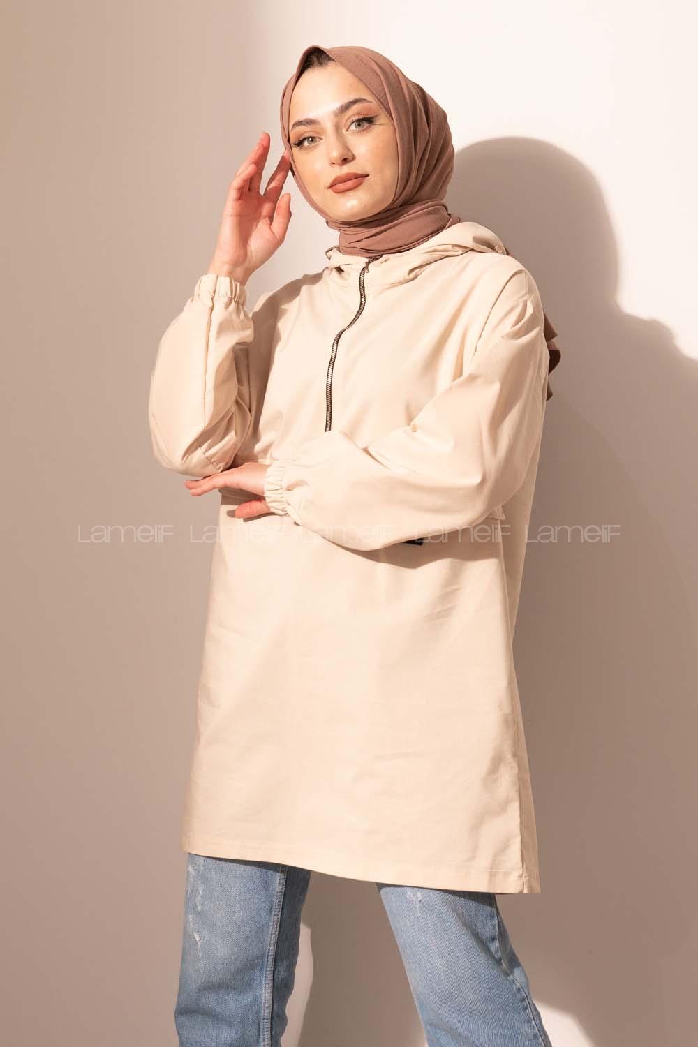 Modalamelif Kanguru Cep Yarım Fermuarlı Tunik Taş