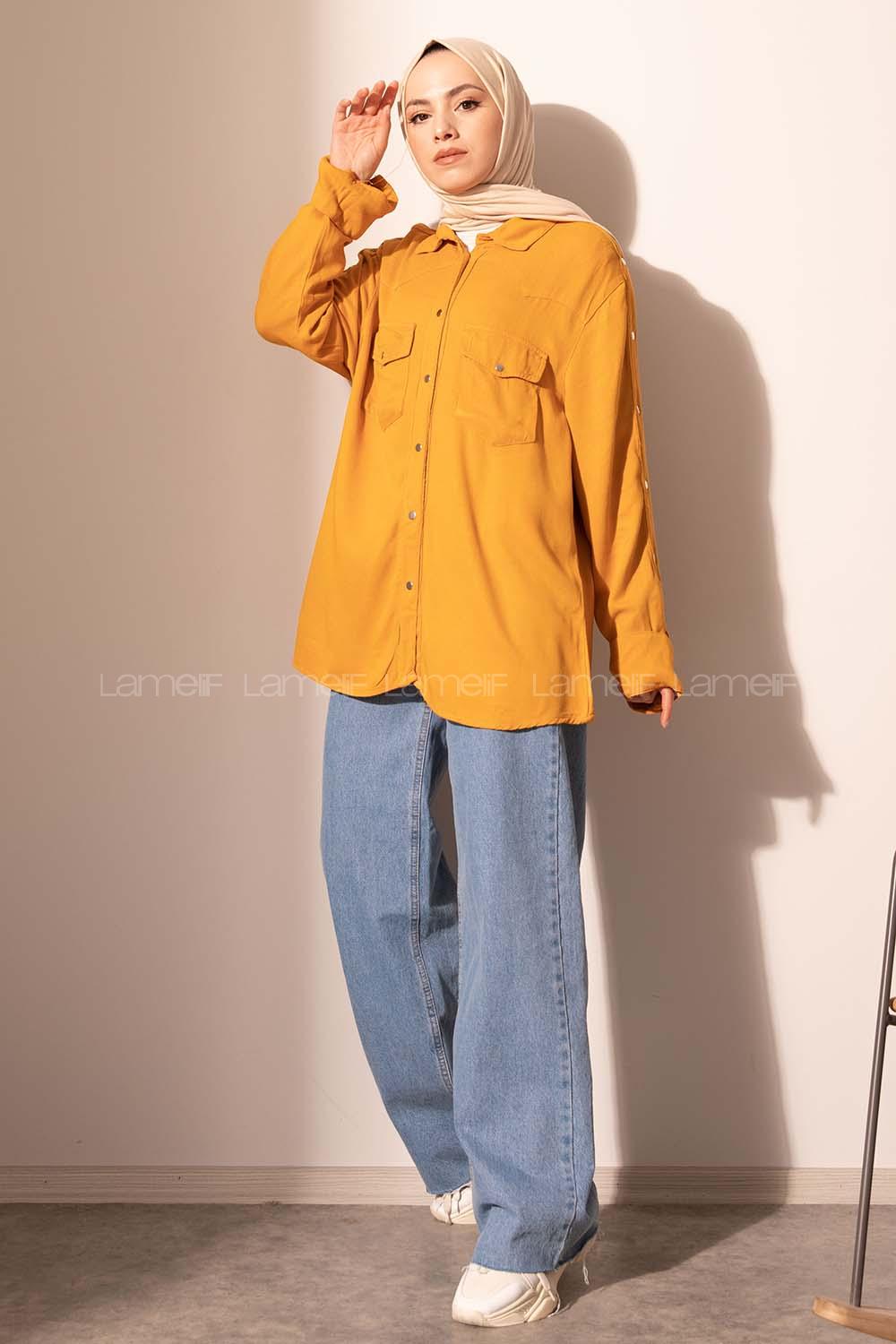 Modalamelif Kol Çıtçıtlı Gabardin Ceket Hardal Sarısı