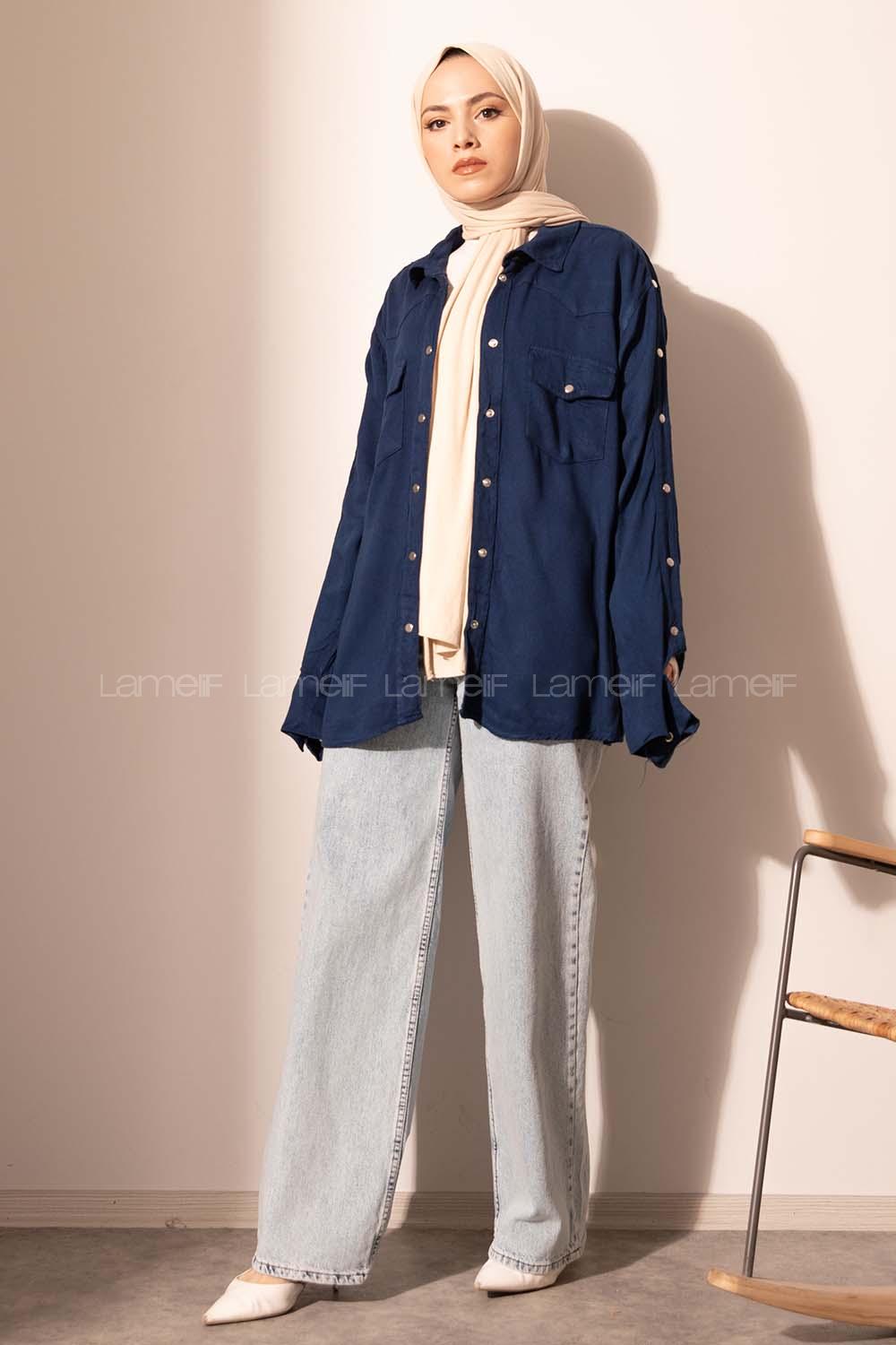 Modalamelif Kol Çıtçıtlı Gabardin Ceket İndigo