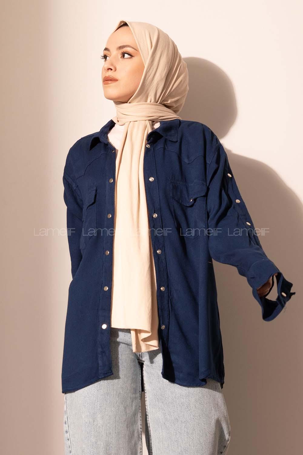 Modalamelif Kol Çıtçıtlı Gabardin Ceket İndigo