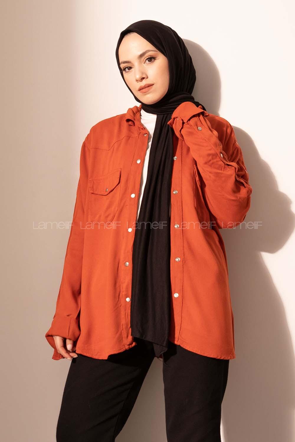 Modalamelif Kol Çıtçıtlı Gabardin Ceket Koyu Kiremit