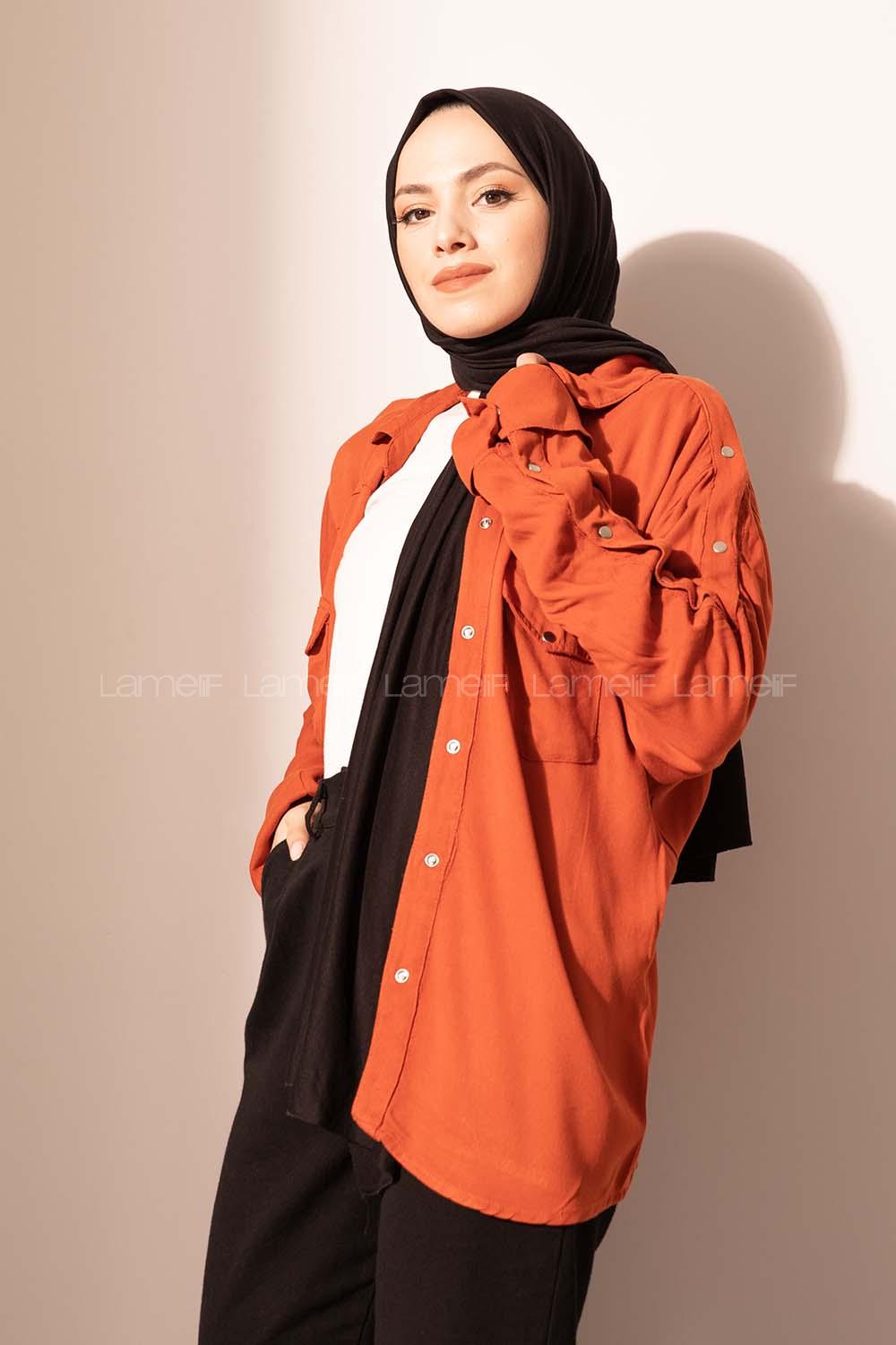 Modalamelif Kol Çıtçıtlı Gabardin Ceket Koyu Kiremit