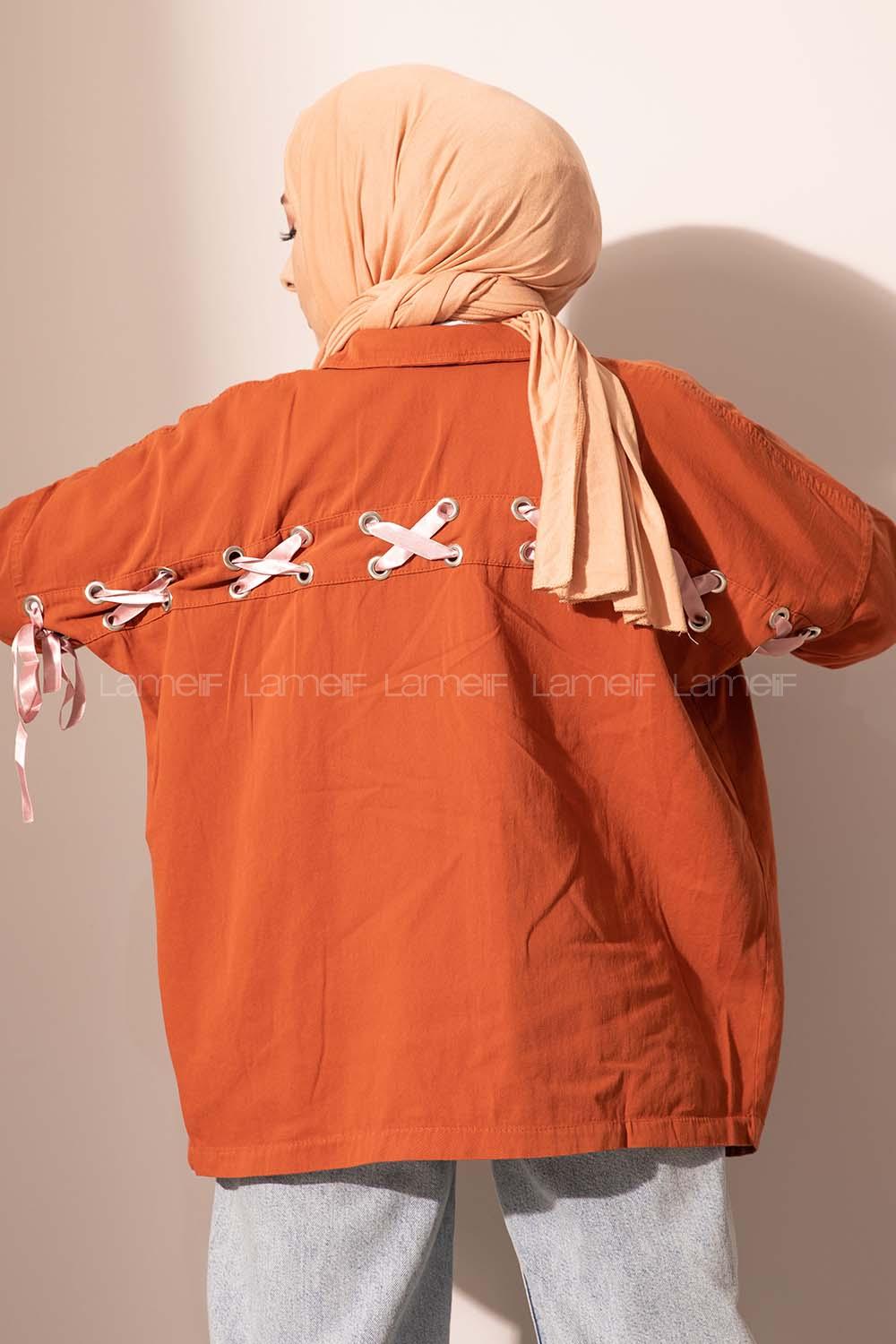 Modalamelif Kol Nakışlı Gabardin Ceket Taba