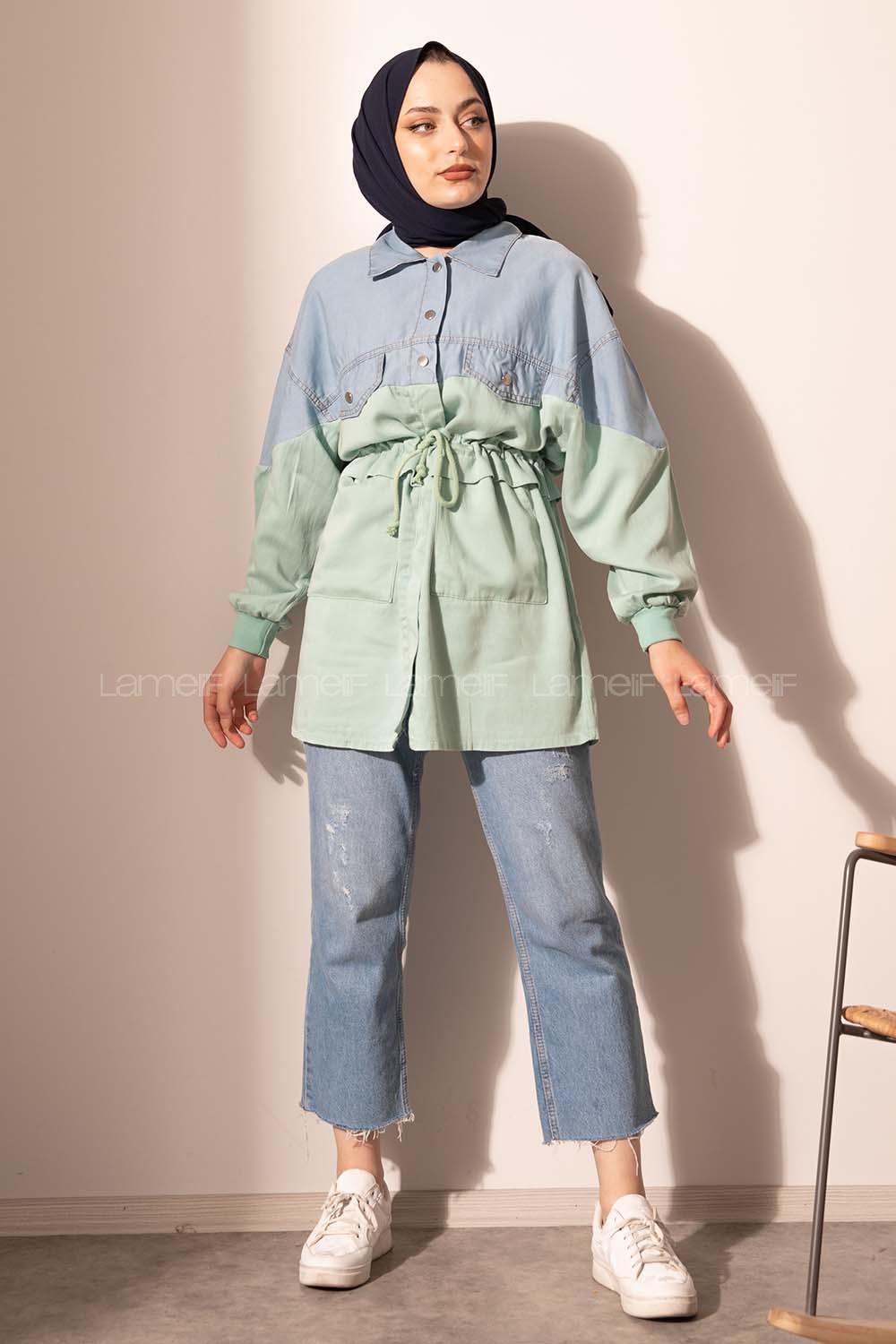 Modalamelif Kot Garnili Gabardin Ceket Açık Mavi