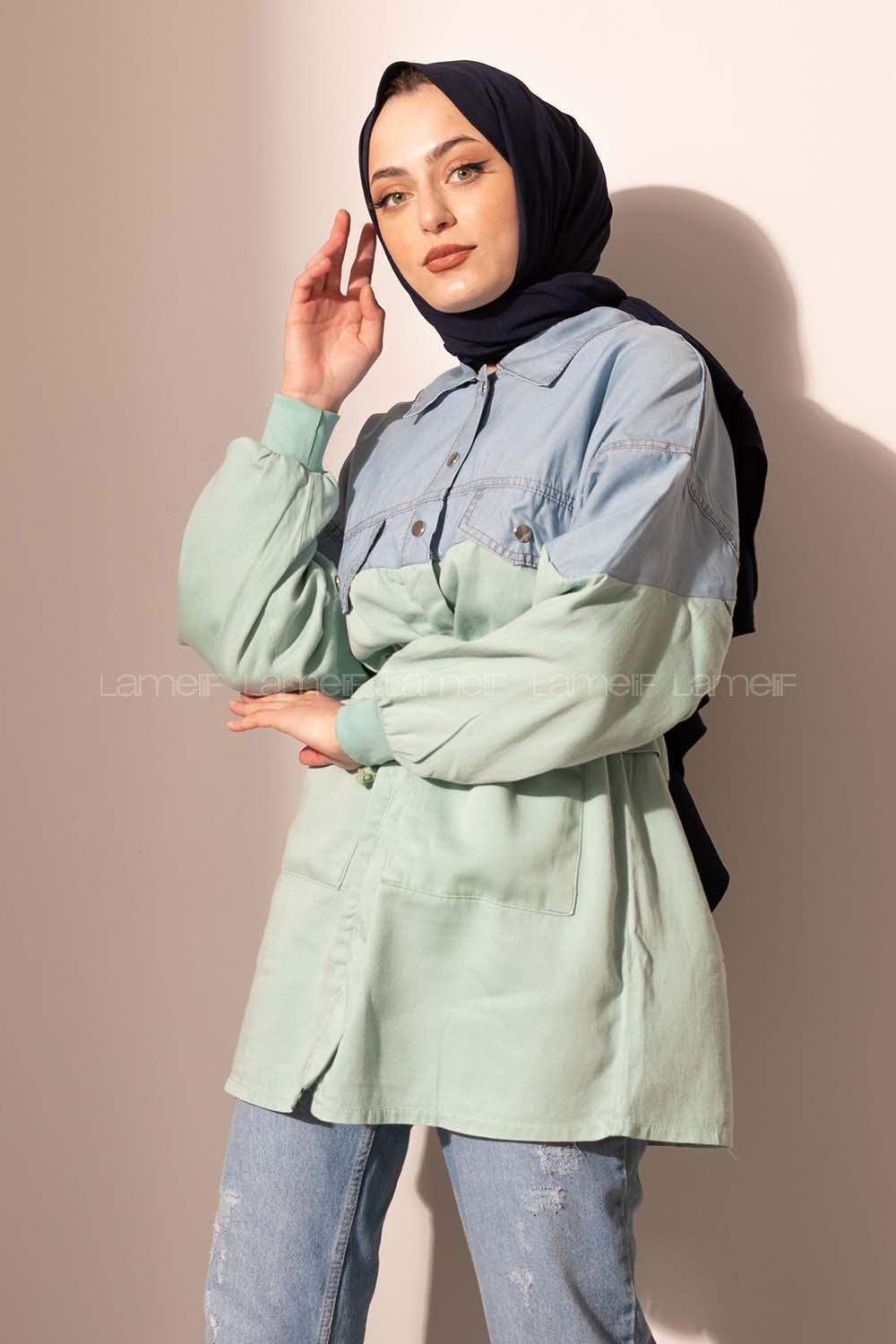 Modalamelif Kot Garnili Gabardin Ceket Açık Mavi