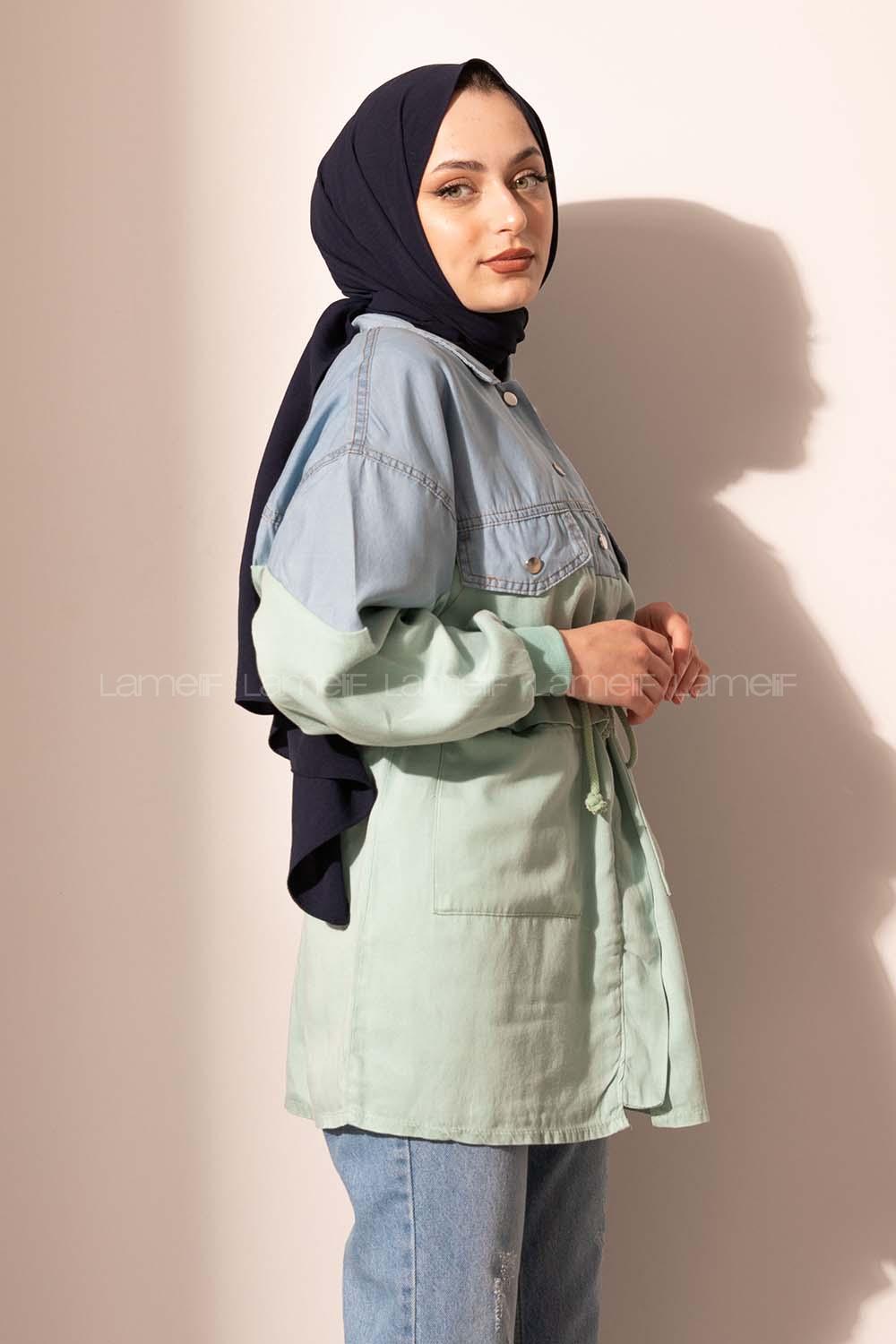 Modalamelif Kot Garnili Gabardin Ceket Açık Mavi