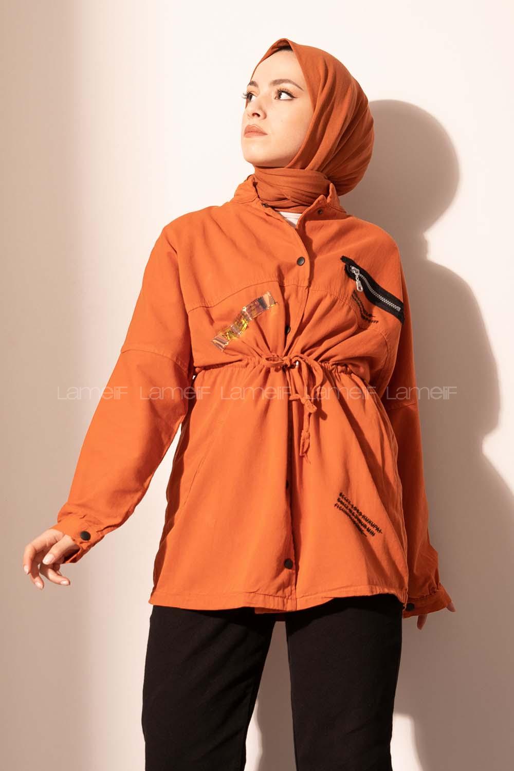 Modalamelif Kuşgözü Bağcıklı Gabardin Ceket Kiremit