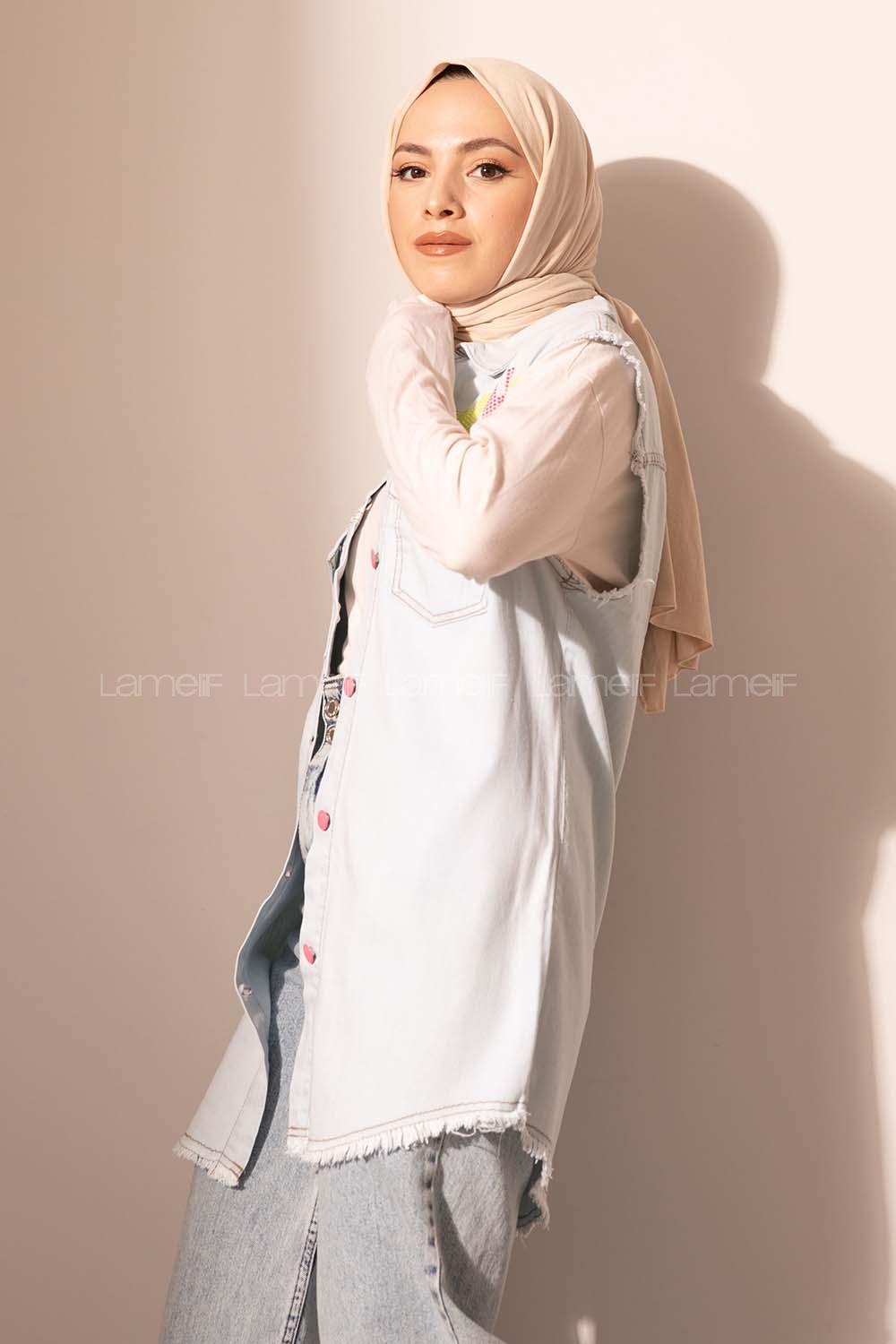 Modalamelif Neon Taşlı Kot Yelek Açık Mavi