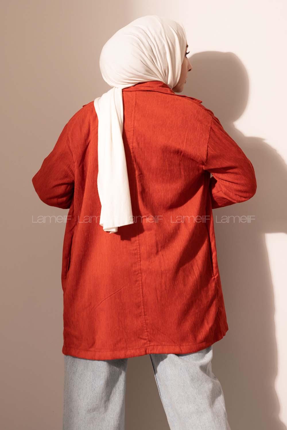 Modalamelif Önü Düğmeli Çift Cepli Gömlek Kiremit