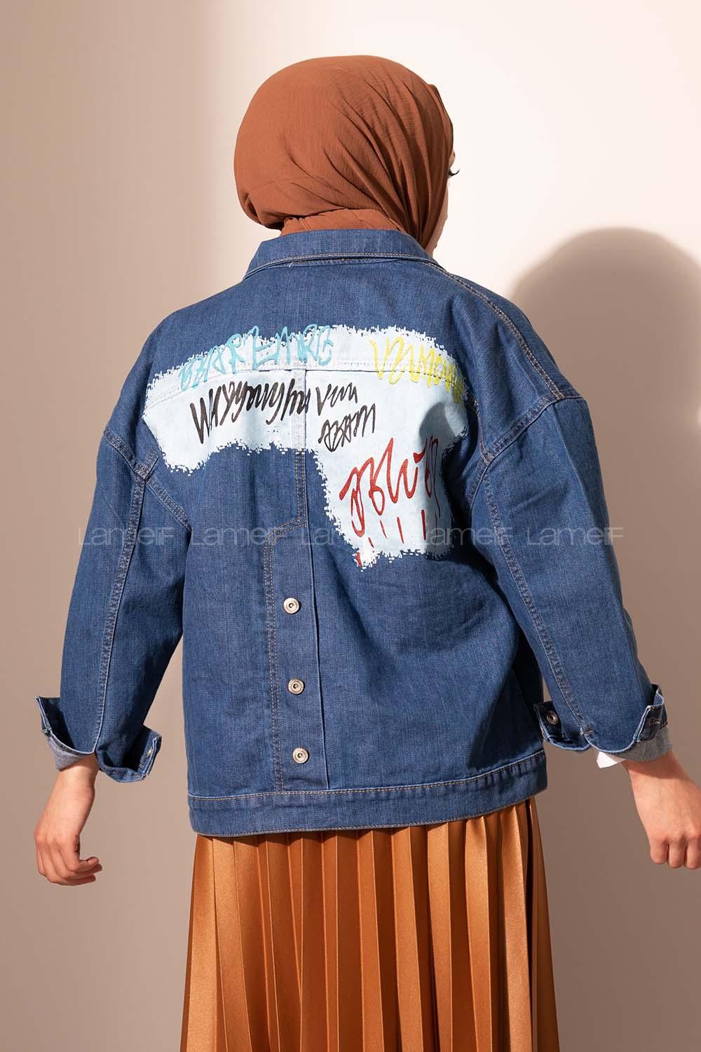 Modalamelif Önü Düğmeli Çift Cepli Kot Ceket Koyu Mavi