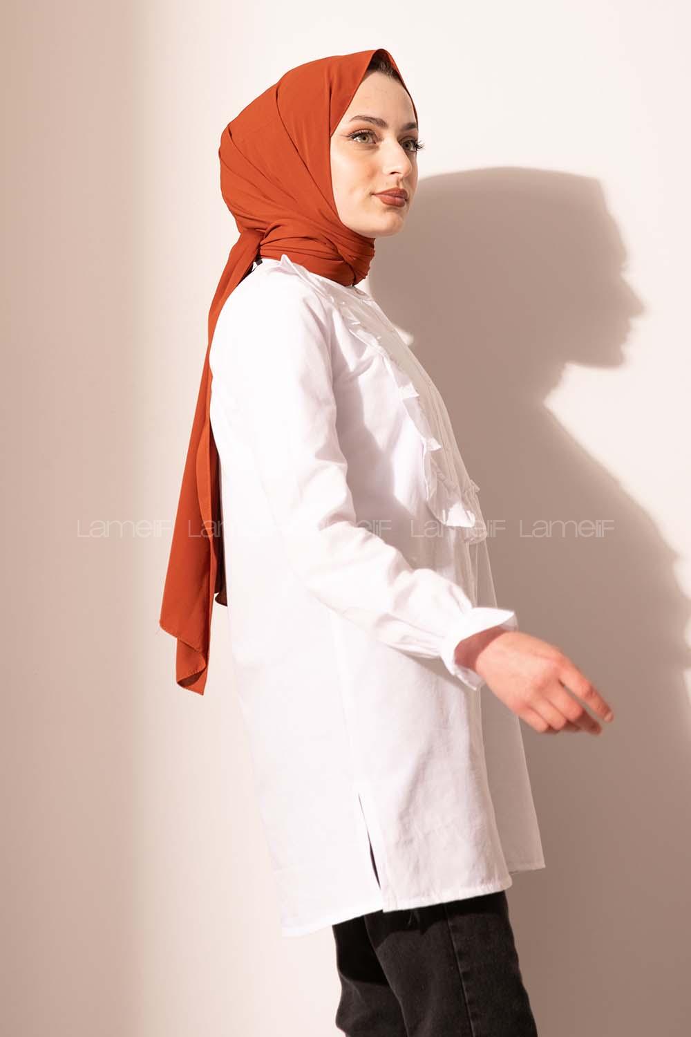 Modalamelif Önü Düğmeli Fırfırlı Tunik Beyaz