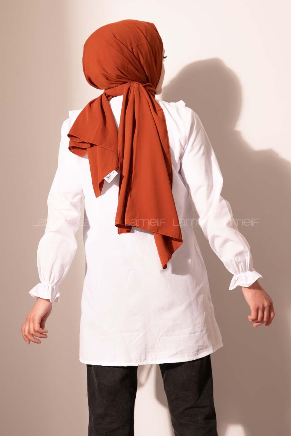 Modalamelif Önü Düğmeli Fırfırlı Tunik Beyaz