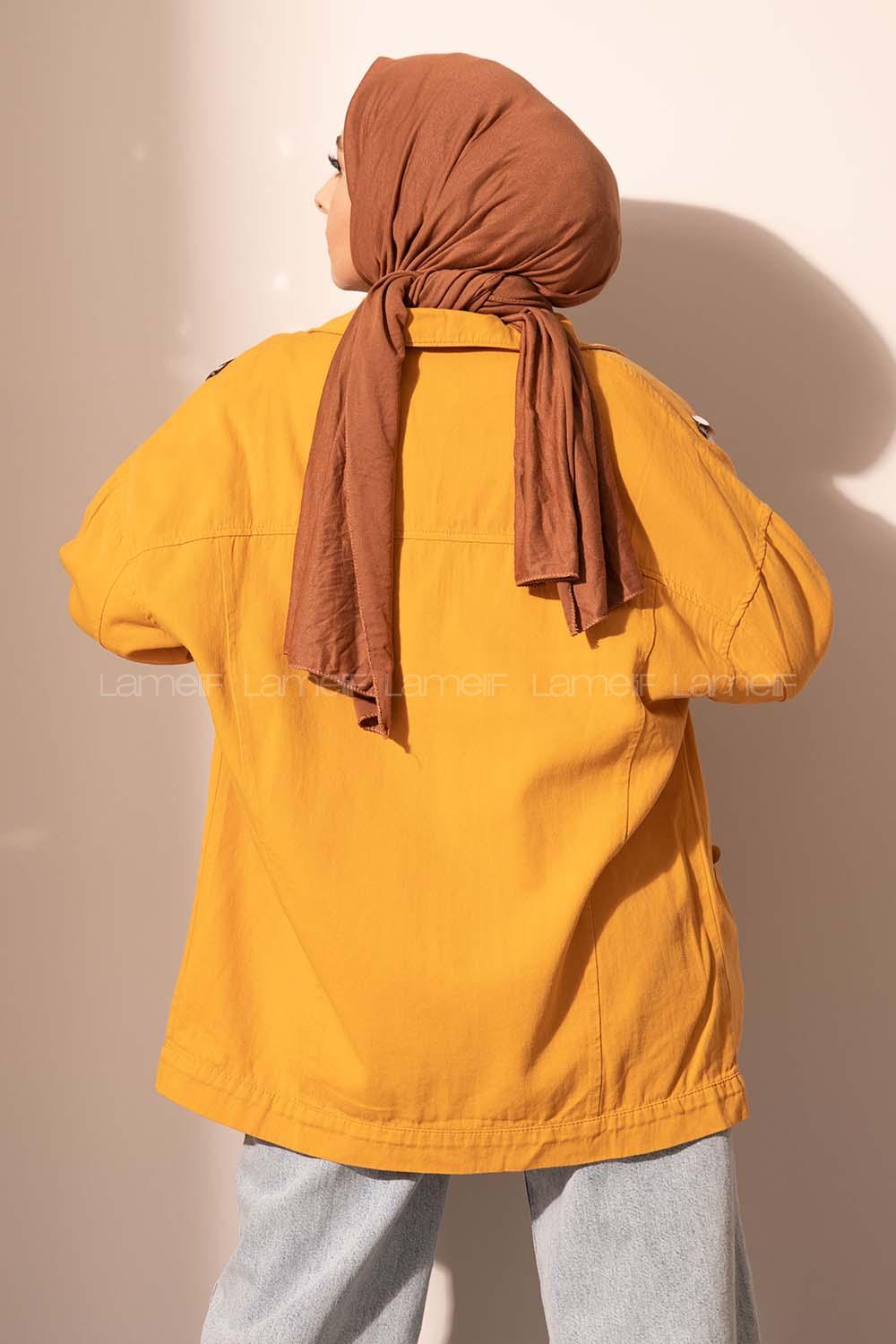 Modalamelif Pul Payetli Gabardin Ceket Hardal Sarısı