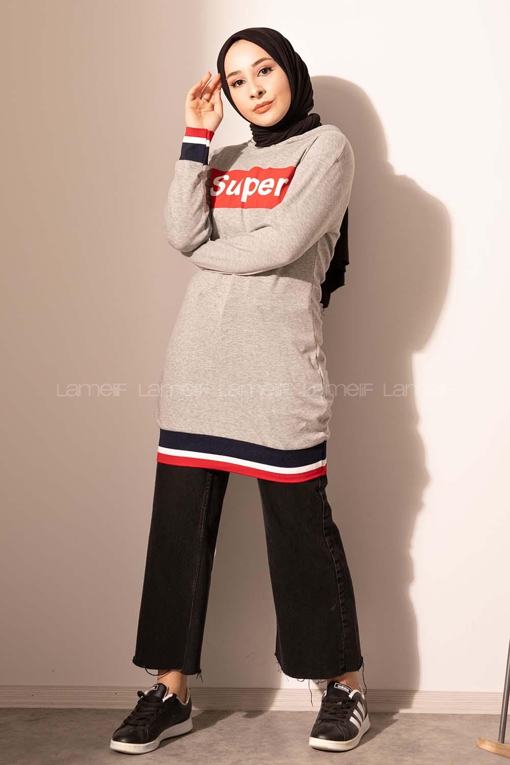 Modalamelif Super Yazı Baskılı Sweatshirt Gri