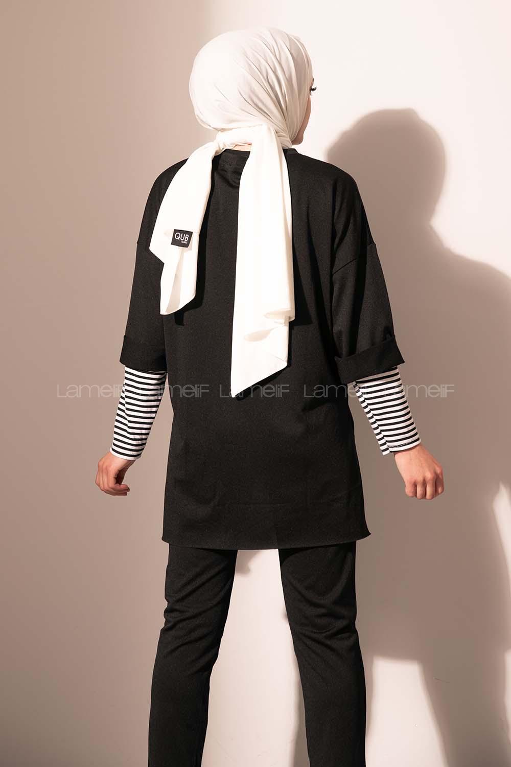 Modalamelif Yan Yırtmaçlı Crep İkili Takım Siyah