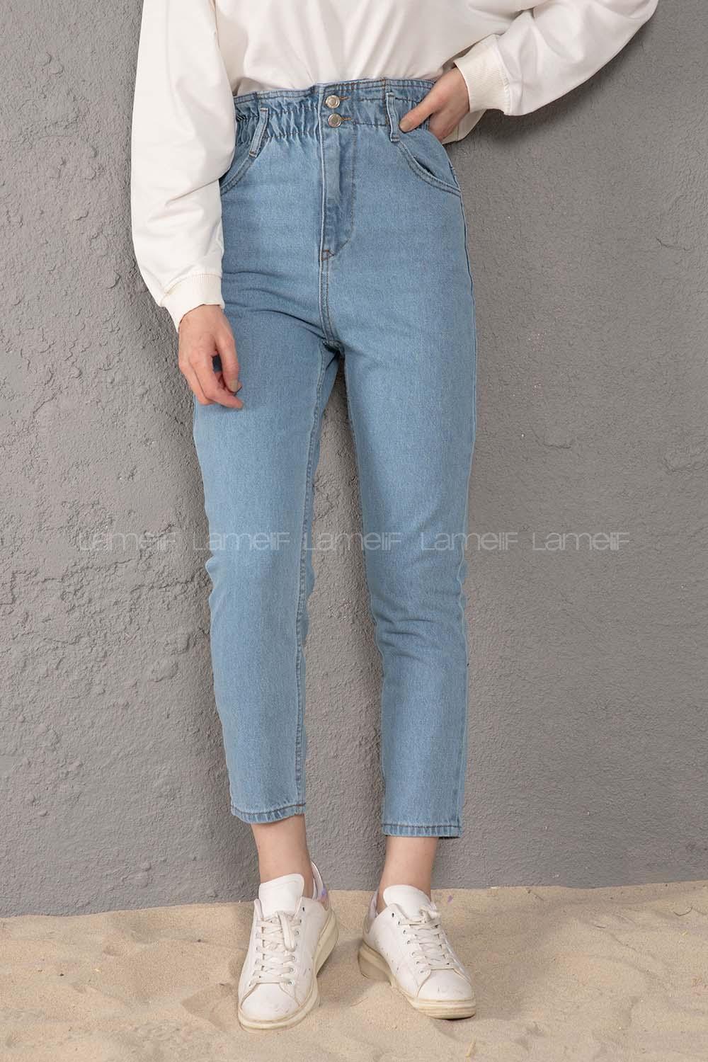 Modalamelif Bel Lastikli Boru Paça Jean Açık Mavi