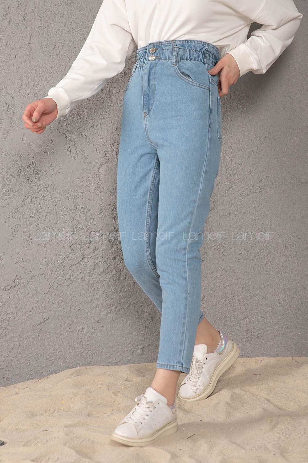 Modalamelif Bel Lastikli Boru Paça Jean Açık Mavi