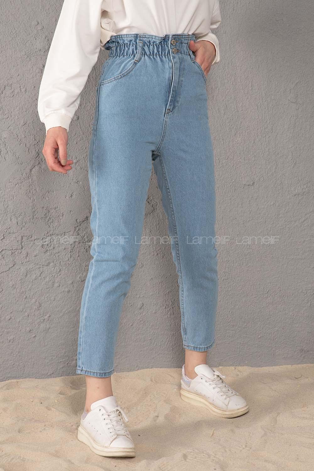 Modalamelif Bel Lastikli Boru Paça Jean Açık Mavi