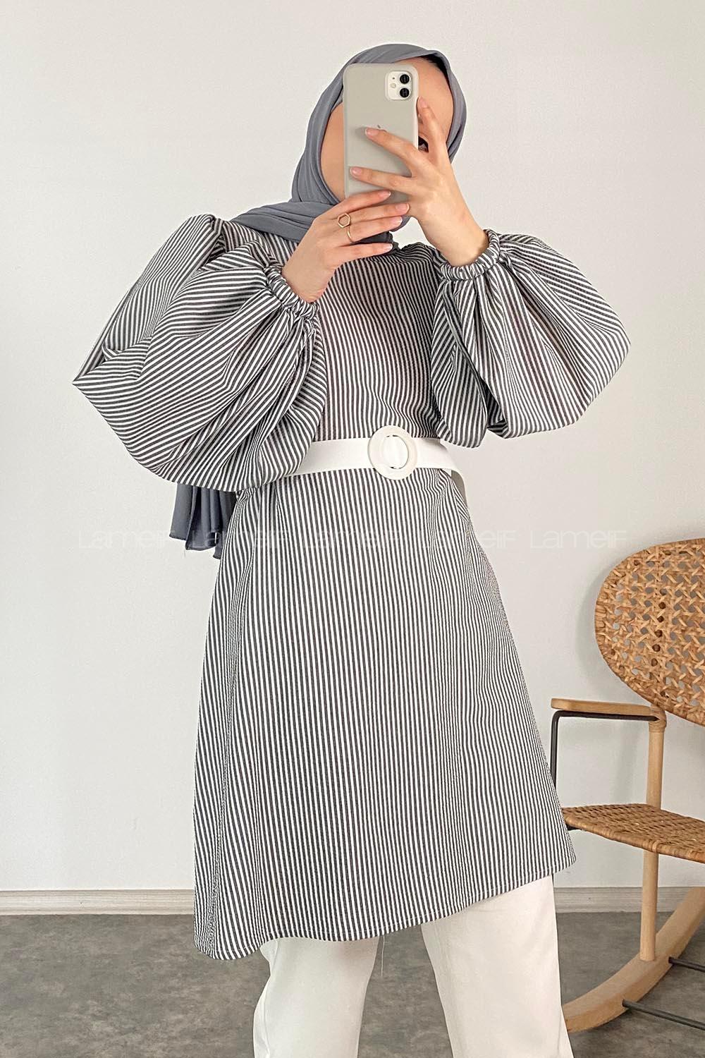 Modalamelif Bisiklet Yaka Kemerli Tunik Siyah