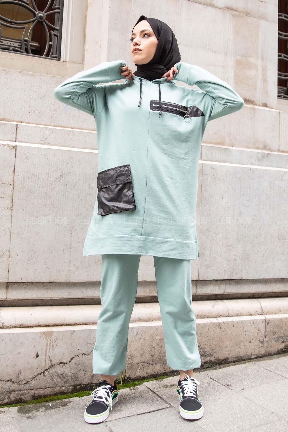 Modalamelif Fermuar Detaylı İkili Takım Çağla Yeşili