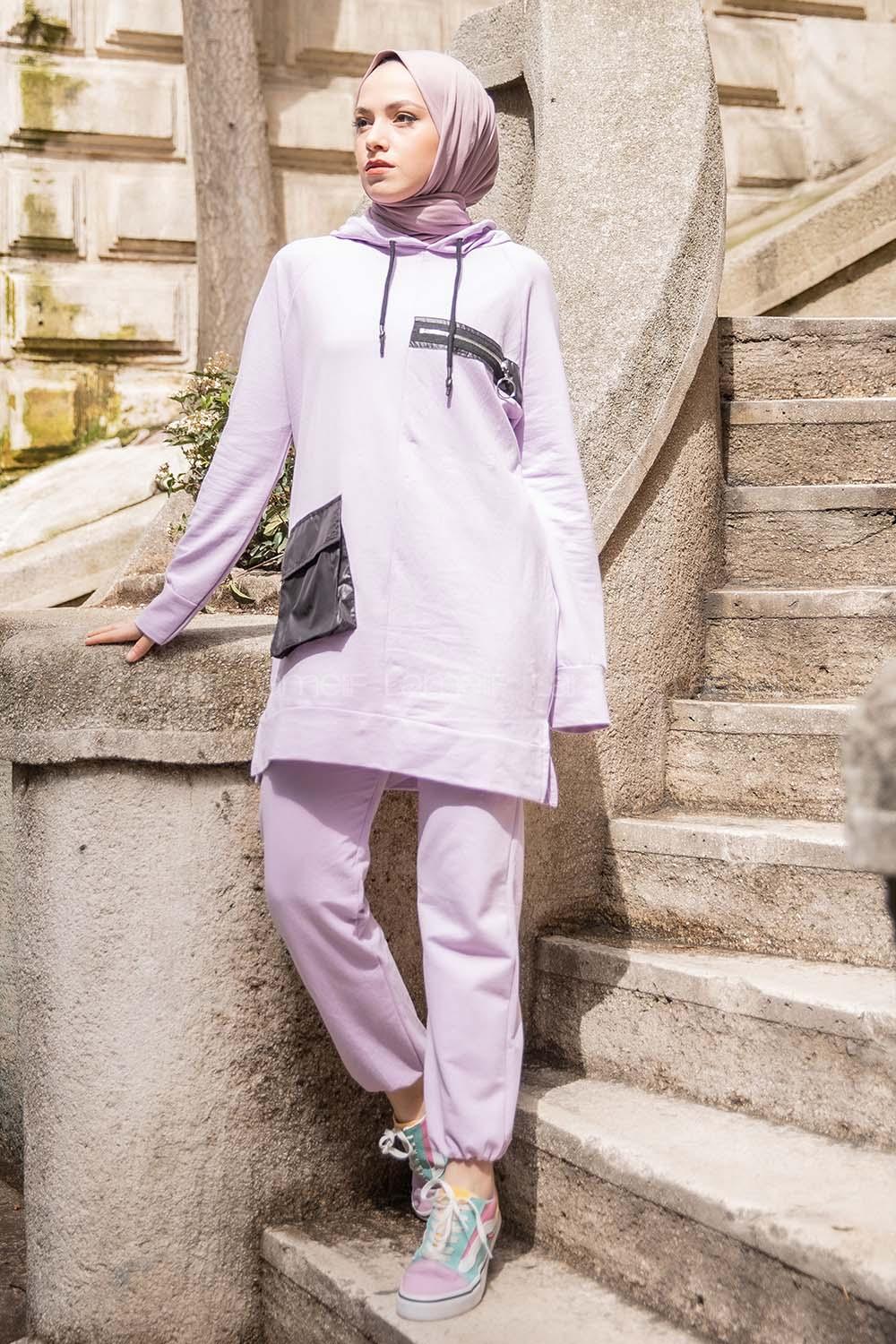 Modalamelif Fermuar Detaylı İkili Takım Lila