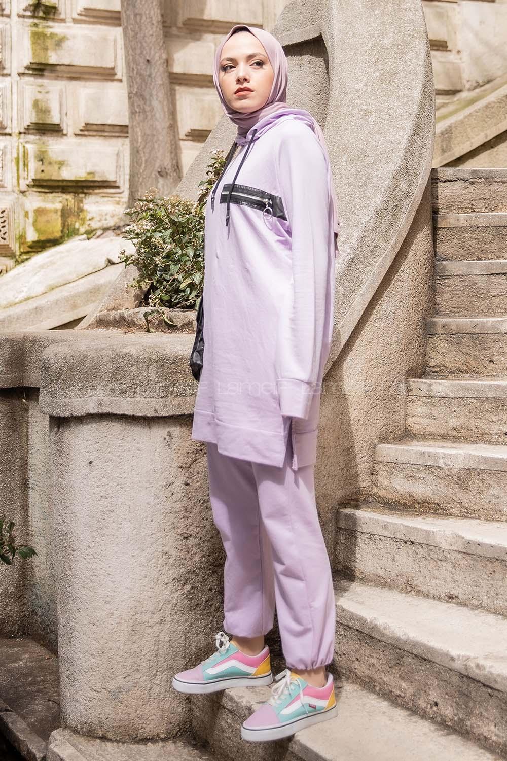 Modalamelif Fermuar Detaylı İkili Takım Lila