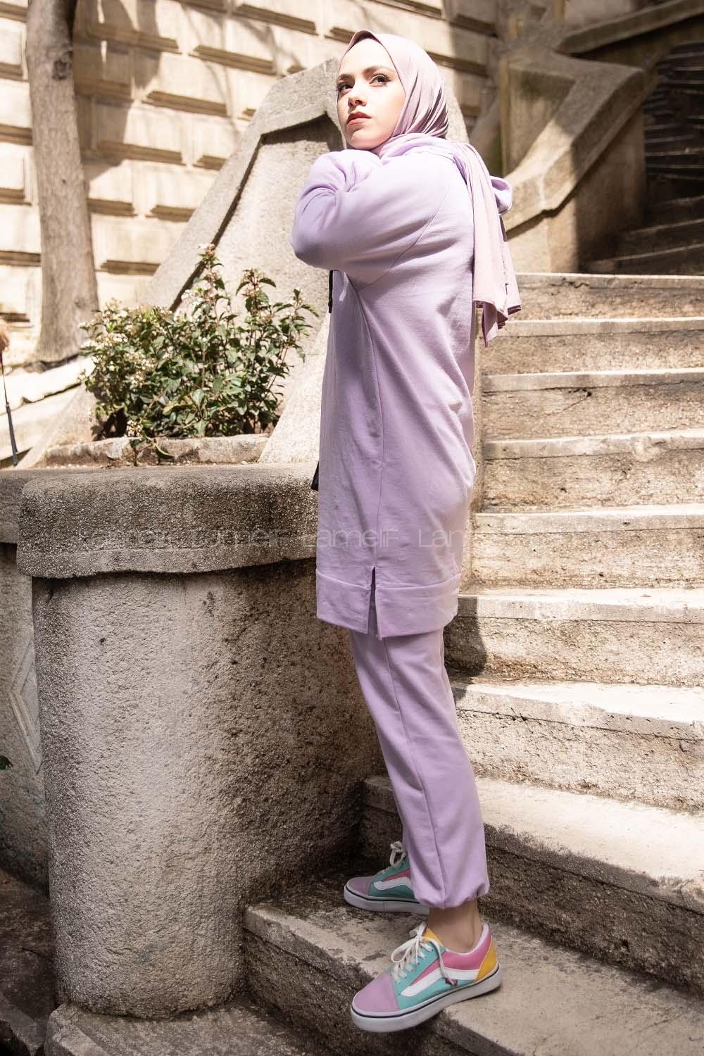 Modalamelif Fermuar Detaylı İkili Takım Lila