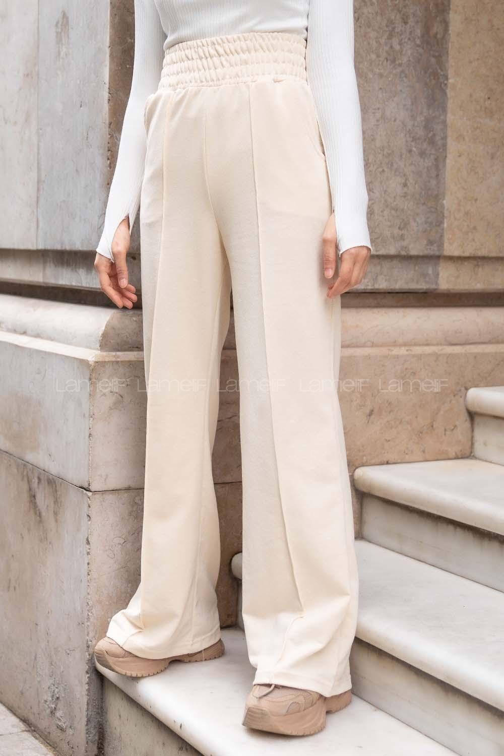 Modalamelif Geniş Kemerli Eşofman Altı Bej