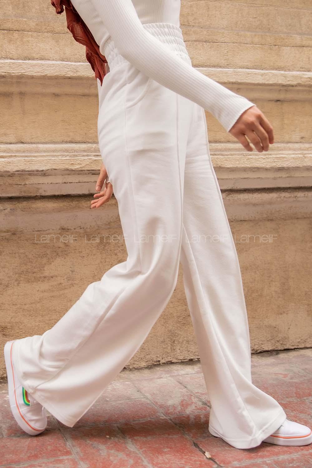 Modalamelif Geniş Kemerli Eşofman Altı Beyaz