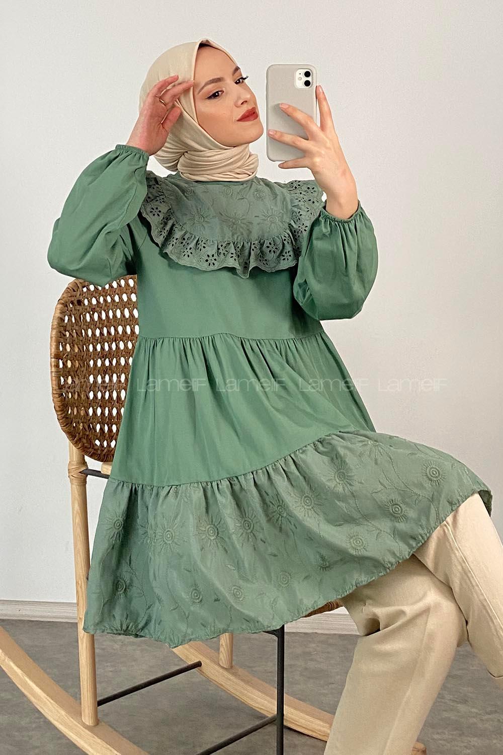 Modalamelif Hakim Yaka  Danteli Tunik Pastel