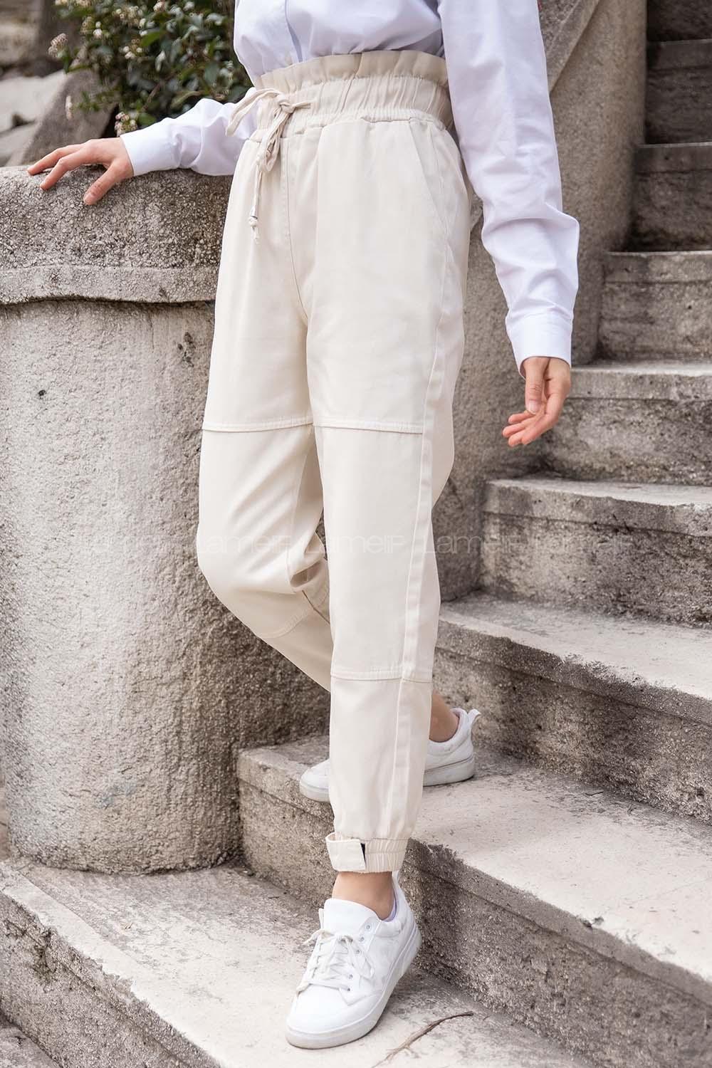 Modalamelif Paçası Cırt Bantlı Gabardin Pantolon Taş Rengi