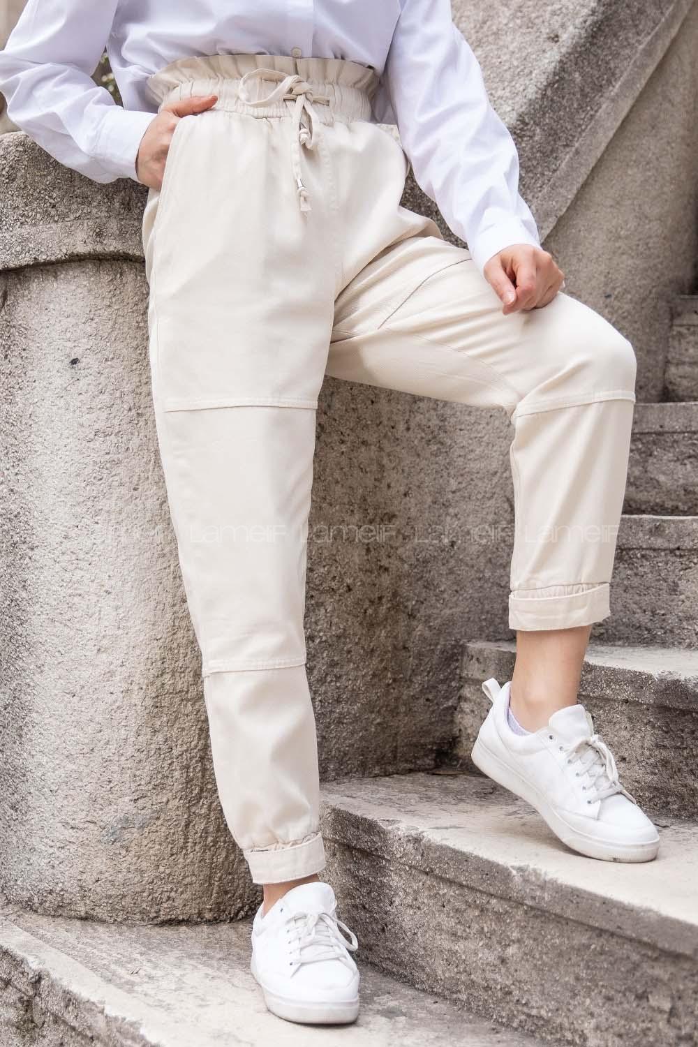 Modalamelif Paçası Cırt Bantlı Gabardin Pantolon Taş Rengi