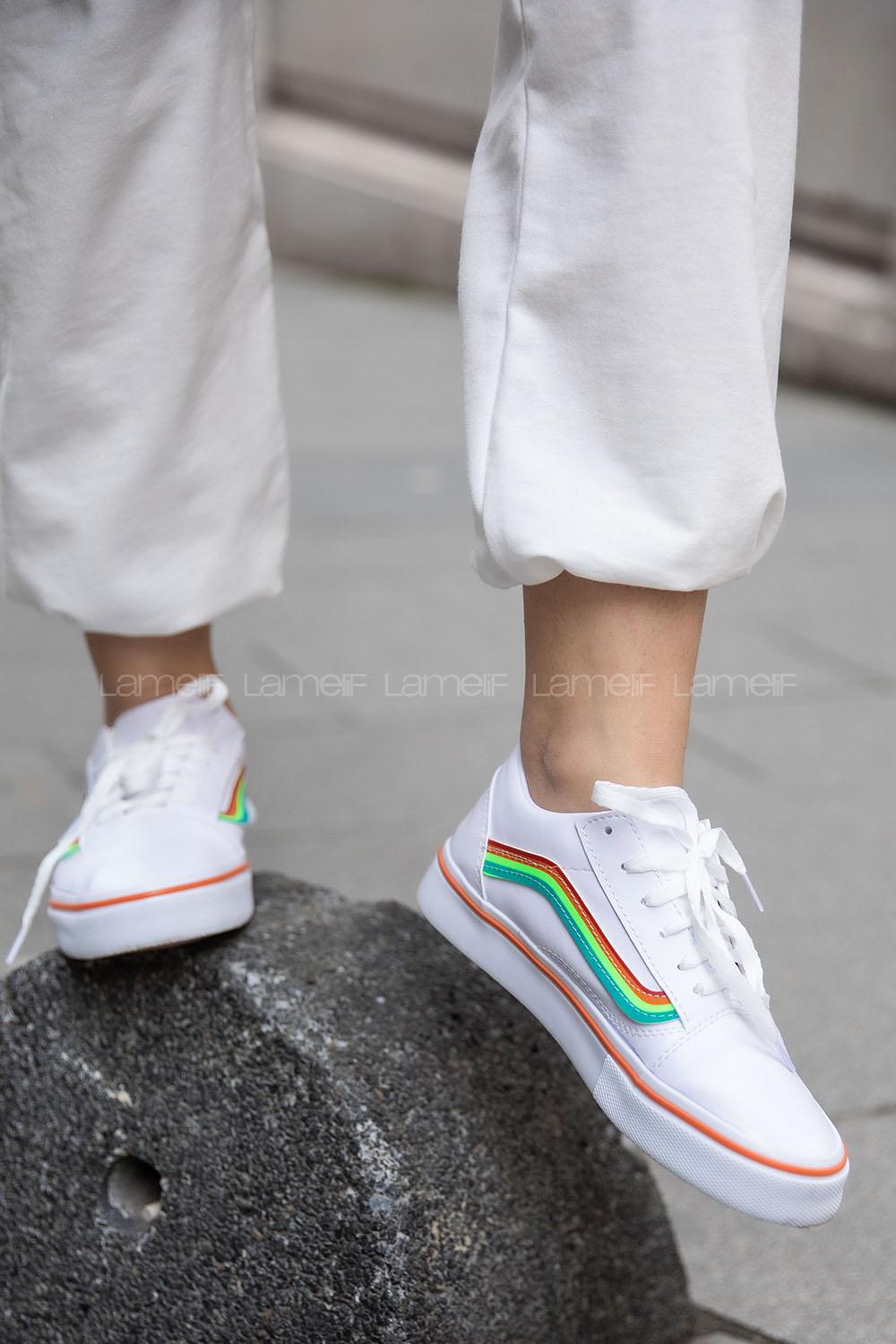 Modalamelif Renkli Kontrast Beyaz Spor Ayakkabı