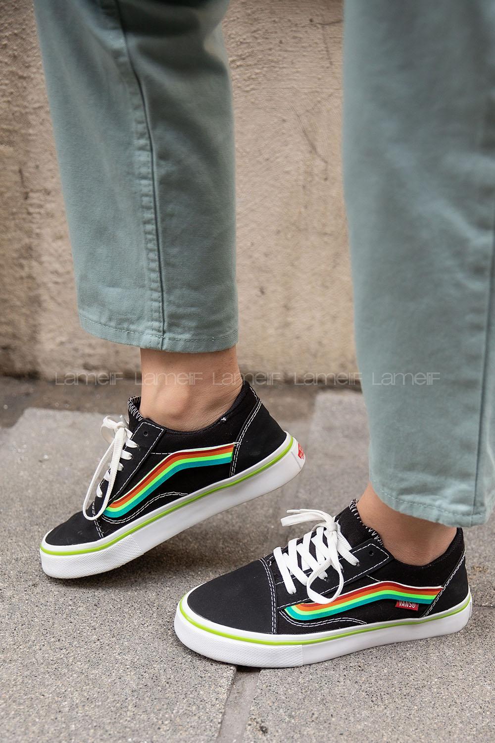 Modalamelif Renkli Kontrast Siyah Spor Ayakkabı