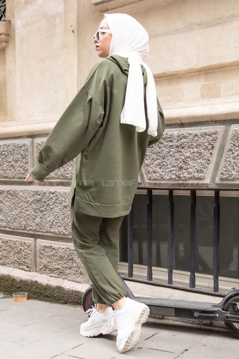 Modalamelif Tek Cepli Kapşonlu İkili Takım Haki