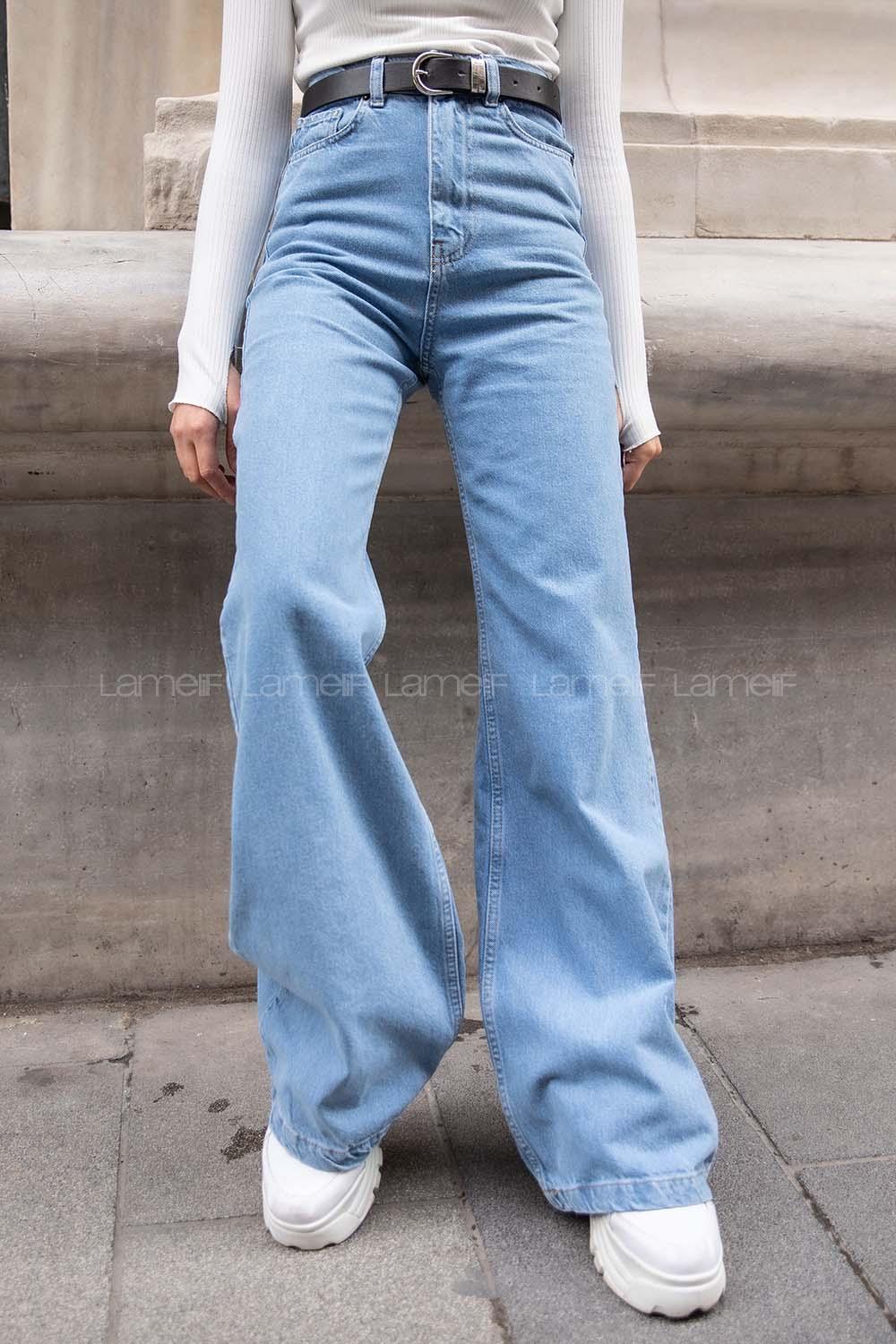 Modalamelif Yüksek Bel  Bol Paça  Pantolon Açık Mavi