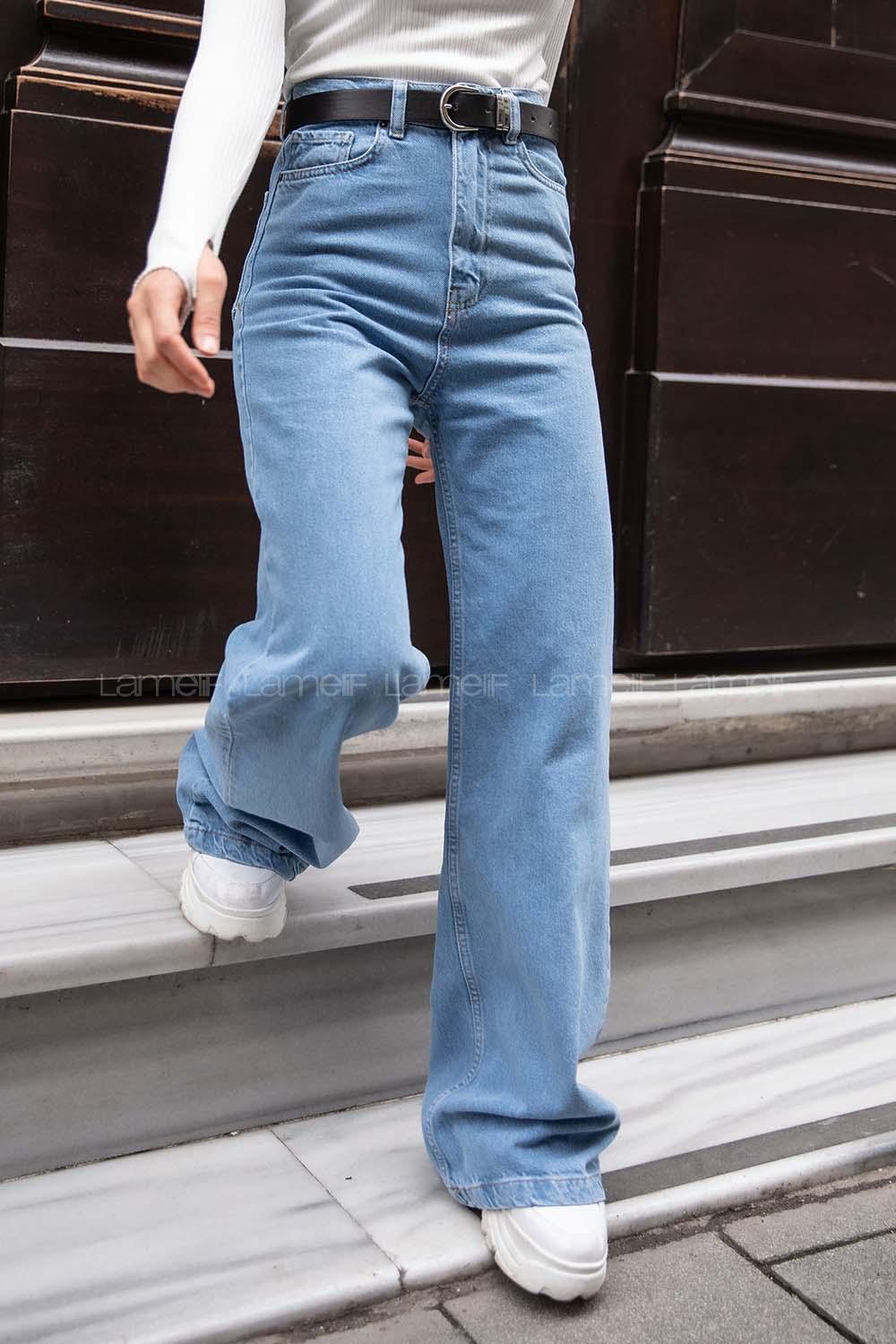 Modalamelif Yüksek Bel  Bol Paça  Pantolon Açık Mavi