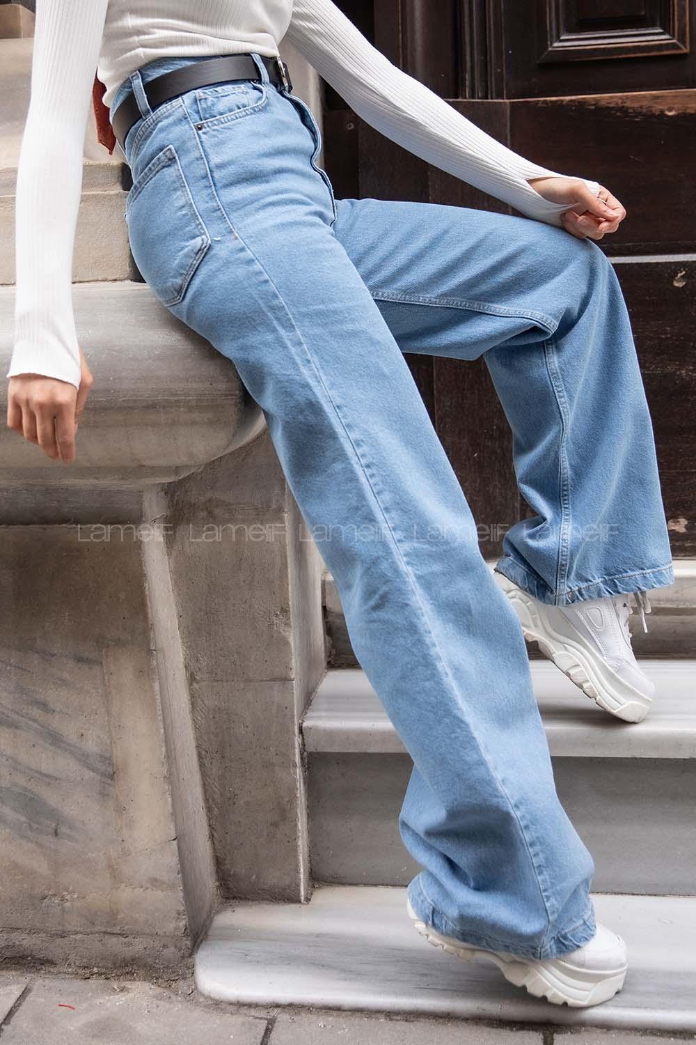 Modalamelif Yüksek Bel  Bol Paça  Pantolon Açık Mavi