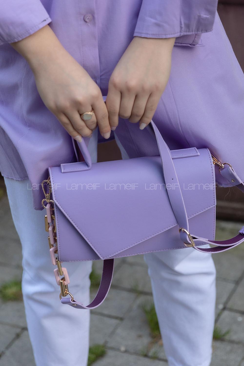 Modalamelif Asimetrik Kapak Kilitli Çanta Lila