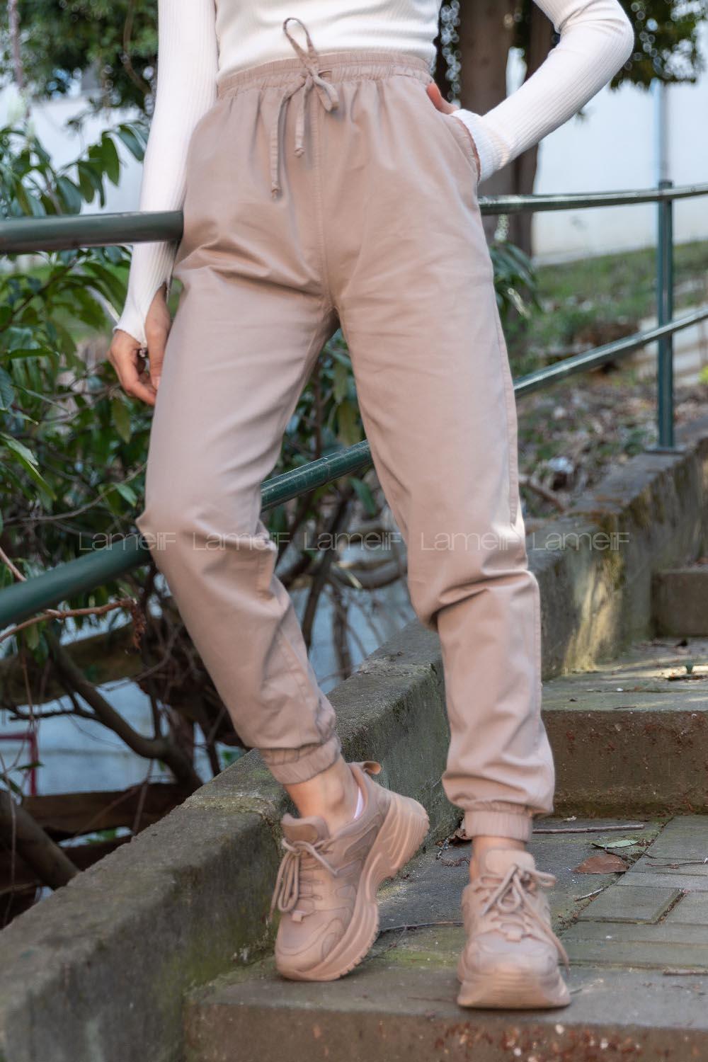 Modalamelif Bel Ve Paça Lastikli Rahat Pantolon Bej