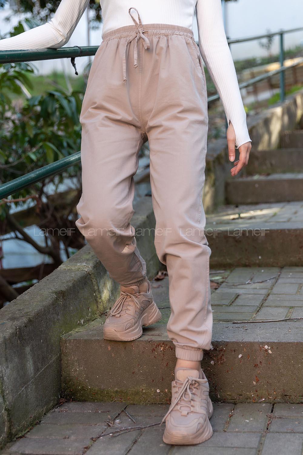 Modalamelif Bel Ve Paça Lastikli Rahat Pantolon Bej