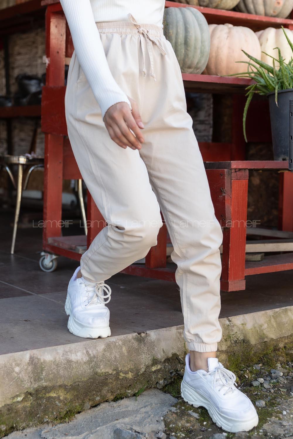 Modalamelif Bel Ve Paça Lastikli Rahat Pantolon Krem