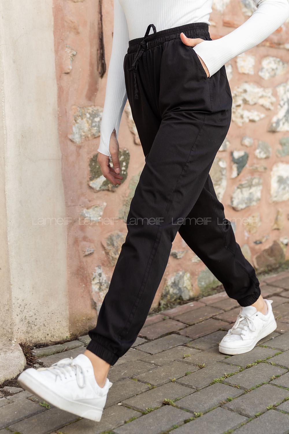 Modalamelif Bel Ve Paça Lastikli Rahat Pantolon Siyah