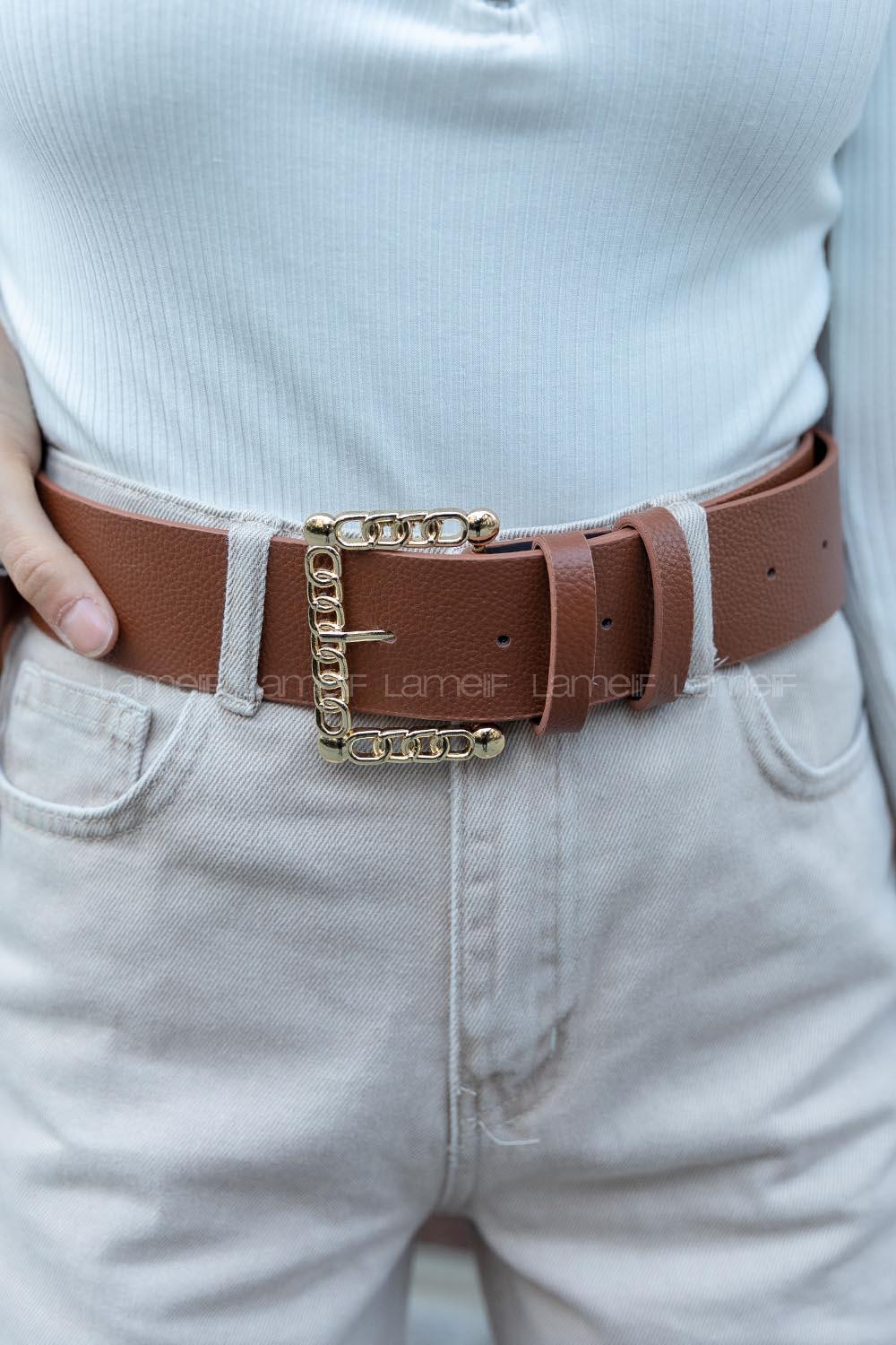 Modalamelif Geniş Kere Zincir Tokalı Kemer Altın