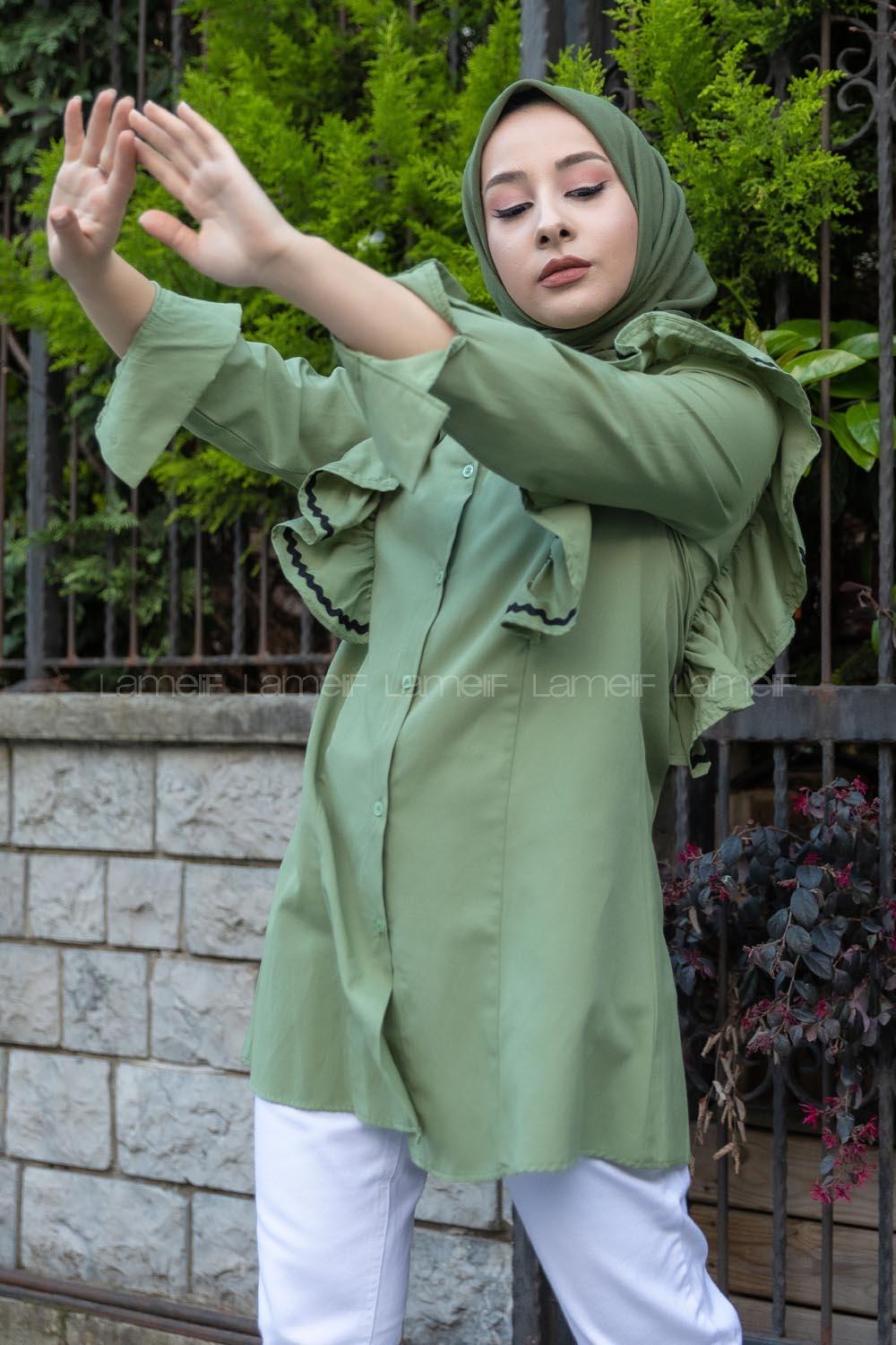 Modalamelif Güpür Fırfırlı Tunik Çağla