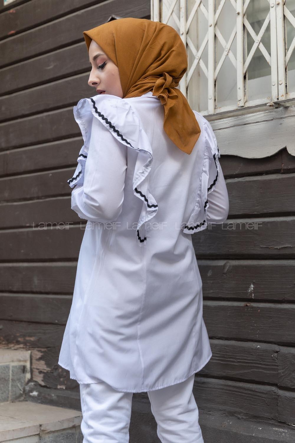 Modalamelif Güpür Fırfırlı Tunik Ekru