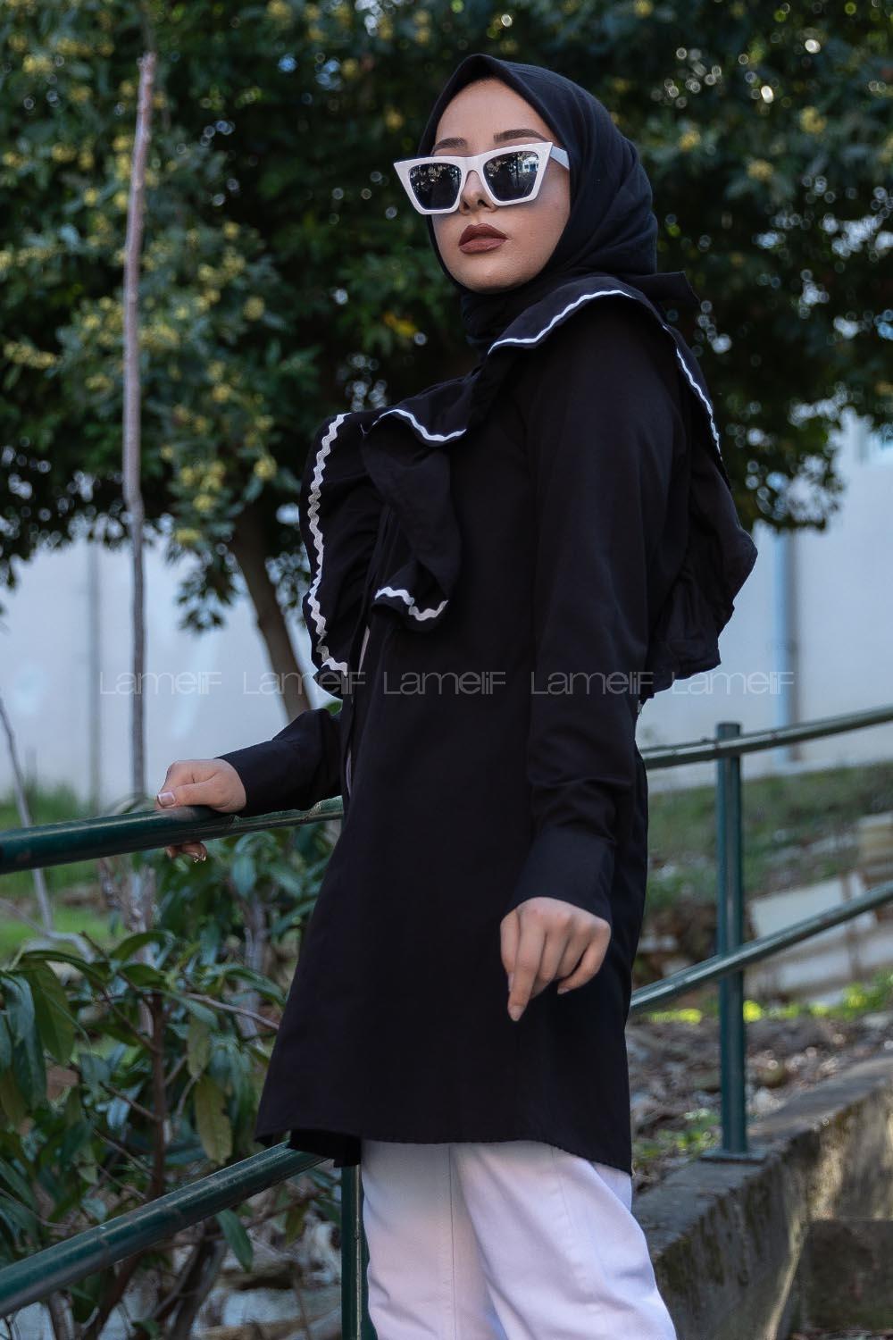 Modalamelif Güpür Fırfırlı Tunik Siyah