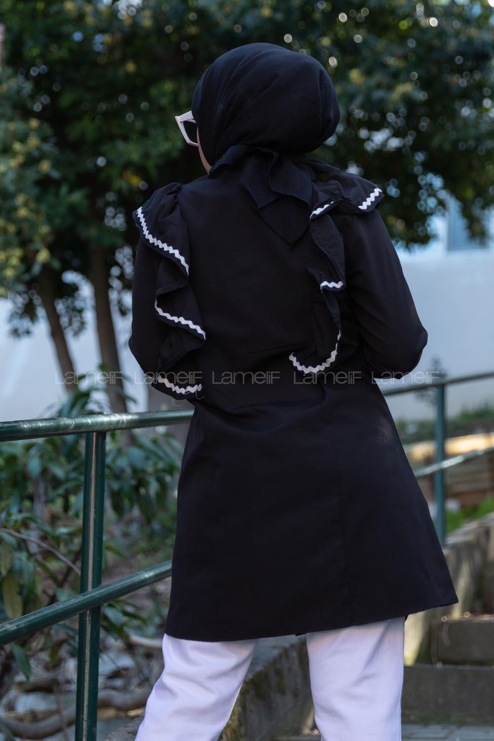 Modalamelif Güpür Fırfırlı Tunik Siyah