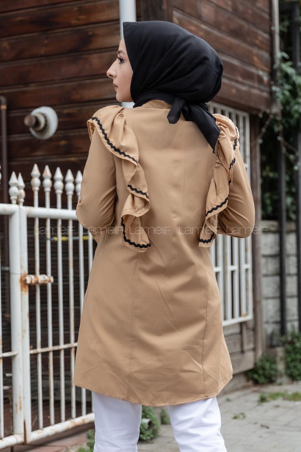 Modalamelif Güpür Fırfırlı Tunik Sütlü Kahve